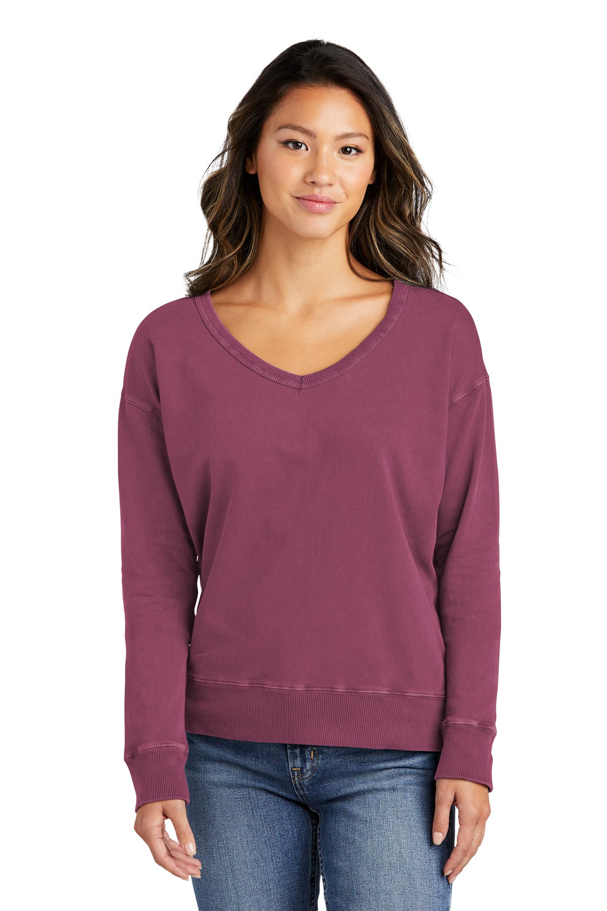 Port & Company ®  Women's Beach Wash ®  Garment-Dyed V-Neck Sweatshirt LPC098V