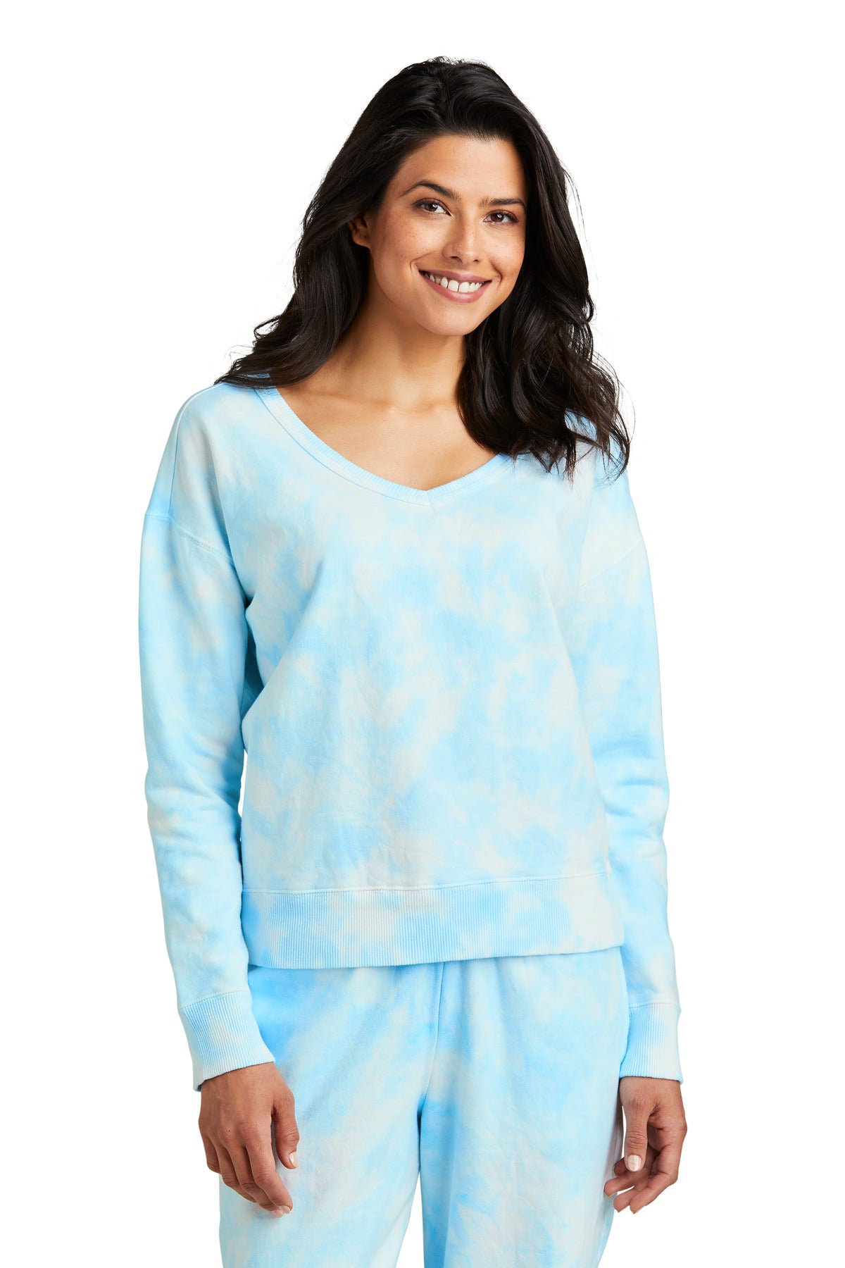 Port & Company ®  Women's Beach Wash ®  Cloud Tie-Dye V-Neck Sweatshirt LPC140V