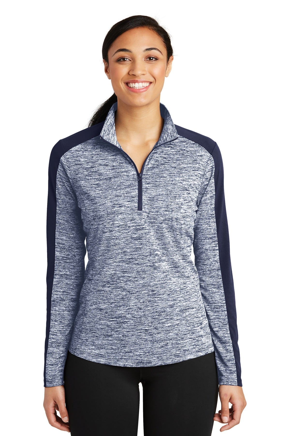Sport-Tek ®  Women's PosiCharge ®  Electric Heather Colorblock 1/4-Zip Pullover. LST397